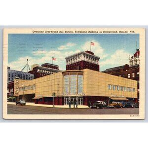 Overland Greyhound Bus Station Telephone Building Omaha Nebraska Postcard c1940